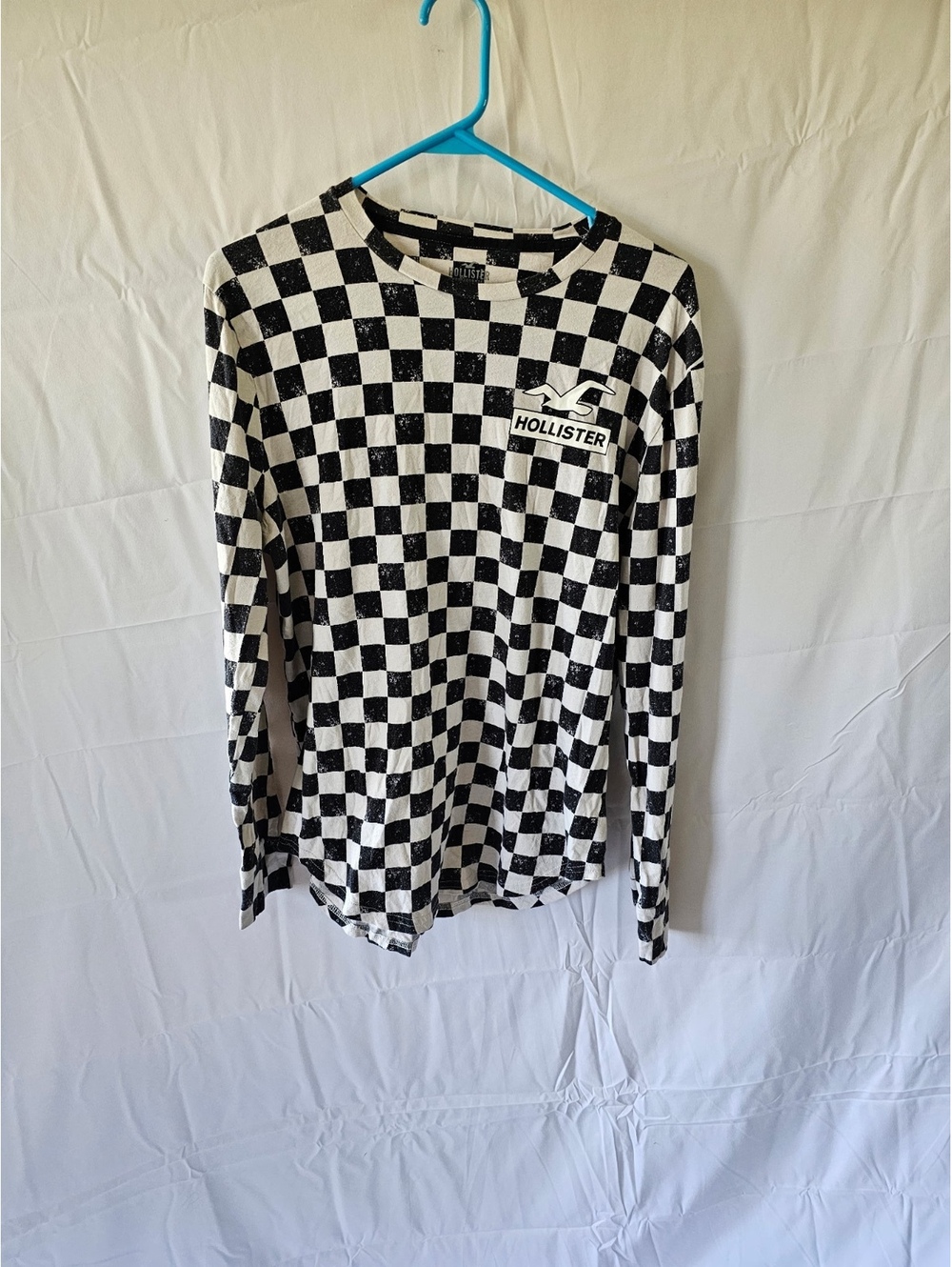 Hollister Black and White Checkered Long Sleeve Shirt Medium